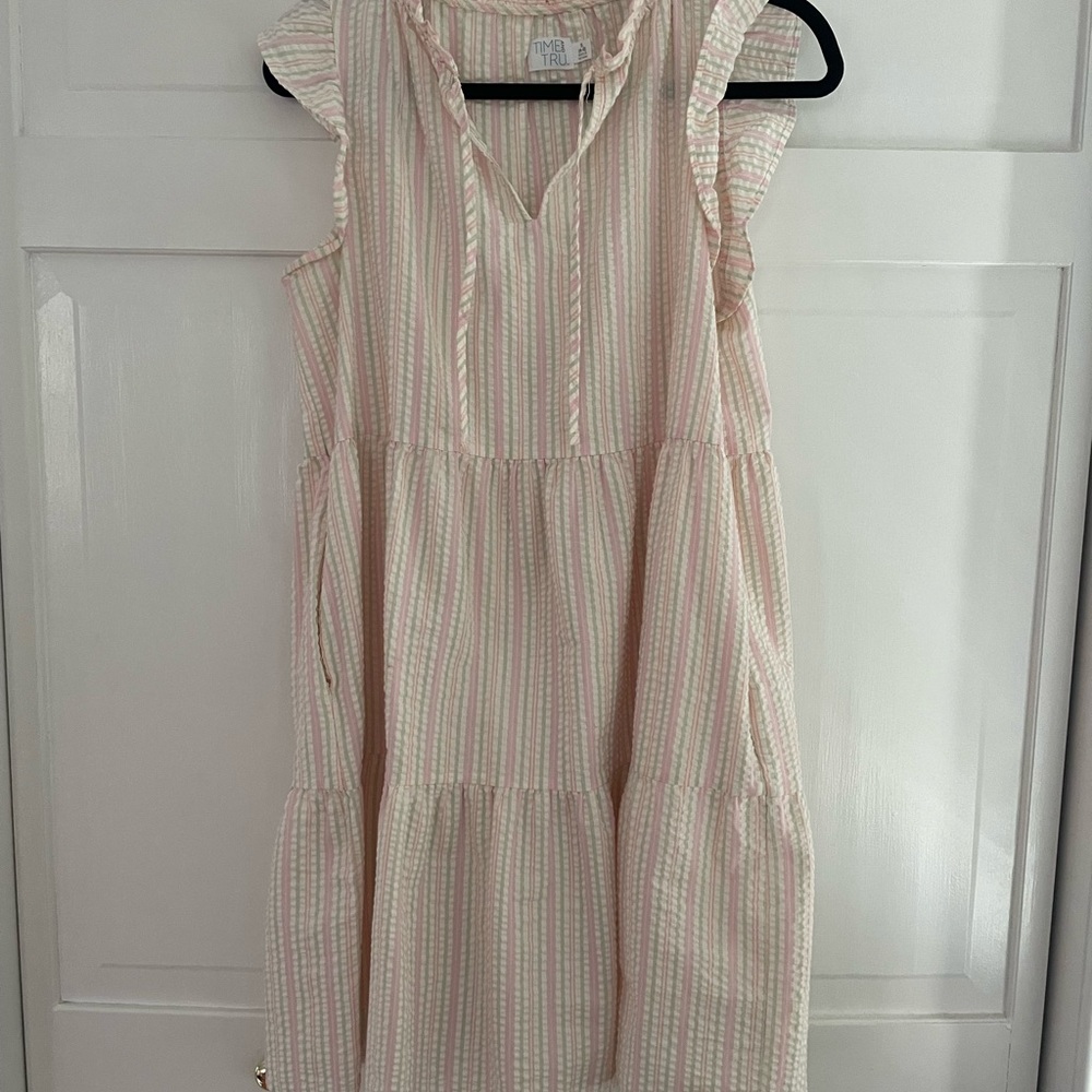 Time and Tru Striped Mini Dress - Pink and White